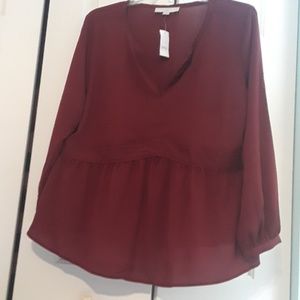 Burgundy semi sheer blouse. Size 18 plus